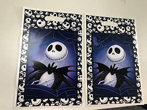 Jack Skellington Loot Goody Goodie Gift Bag, 6.5” x 10” Pearly Plastic, Partyware Tableware Party Favor Bag for Pinata Candy Decorations -10 pcs, Nightmare Before Christmas, Halloween, Skeleton