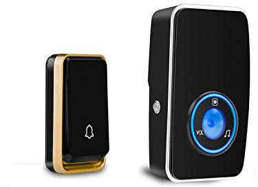 『No Battery Required』Wireless Doorbell Waterproof, AURTEC Door Chime Kit with 1 Plug-in LED Flash Receivers & 1 Press Self-Powered Transmitter, 51 Chimes, 4 Volume Levels, No Battery Required, Black