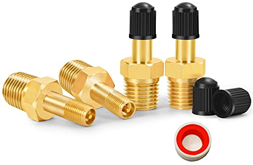 GODESON 1/4 tum NPT tankventil, anti-korrosion mässing schrader-ventil med 1/4 tum hane NPT, använd med luftkompressortankar (paket med 4)
