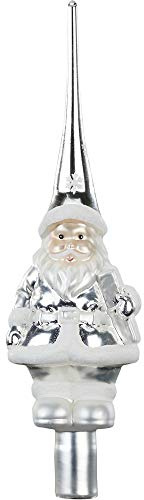 MAGIC Christbaumspitze Formspitze Weihnachtsmann 28cm Glas Santa Silber/weiß