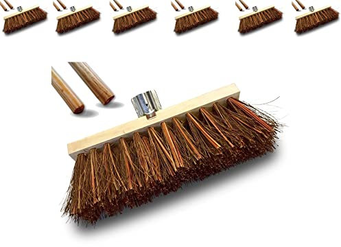Lot de 6 balais de cantonnier piassava | Spécial goudron et surfaces chaudes | Longeur 32 cm | Semelle bois | Douille métal boulonnée Ø 28 mm | Manche bois 1,40 m | Kibros 532ADMx6