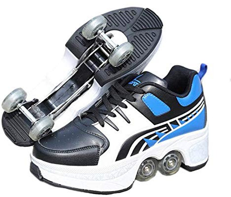 JTKDL Schuhe Mit Rollen Skateboardschuhe,Inline-Skate,2-in-1-Mehrzweckschuhe,Verstellbare Quad-Rollschuh-Stiefel-Männliche Und Weibliche,BlueBlack-43
