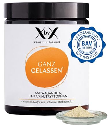 XbyX® Ganz Gelassen 90 g | 30 Portionen | Für mehr Gelassenheit & mentale Balance im Alltag | Adaptogen Ashwagandha, Tryptophan & Theanin aus Grüntee-Extrakt | Hormonfrei | Ohne Soja | Aus Deutschland