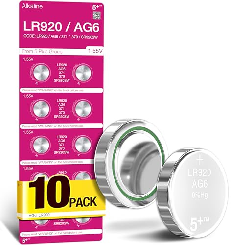 5Plus Group 10 PCS SR920SW 371 LR920 AG6 370 1.55V Button Cell Watch Batteries used in Watches, Calculators, Toys, Lasers, Clocks, Thermometers, and many other electronic items