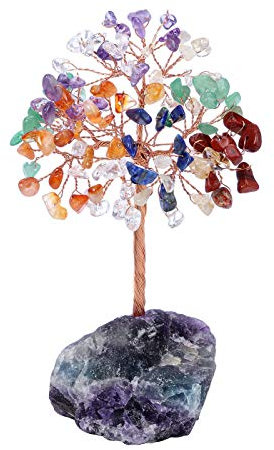 JSDDE 7 Chakra Crystal Healing Crystals Gemstones Feng Shui Natural Tumbled Stones Money Life Tree Figurines