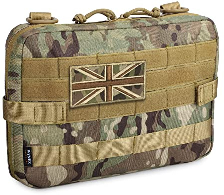 WYNEX Tactical Molle Admin Pouch, Upgrade Material Semi-Hidden Zipper & 1000D Tough Nylon EDC Utility Pouches Tools Bag EMT Utility Map Pocket, IFAK Pack Include UK Flag Patch