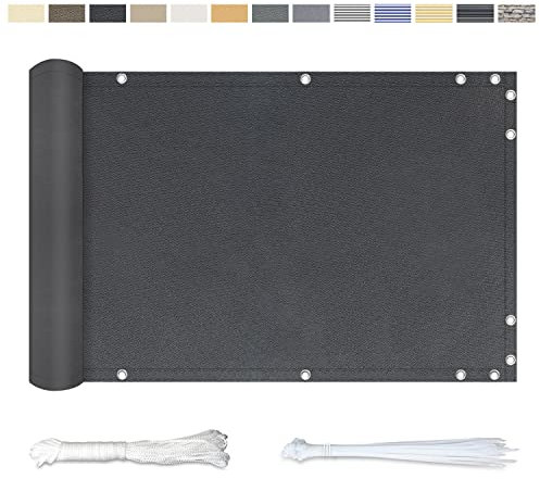 YangAera Balkon Sichtschutz Balkonabdeckung 80x700CM, Windschutz Wasserdicht und UV-Schutz Balkonverkleidung - mit Ösen Kabelbinder und Kordel, für Balkongeländer Terrasse Garten (Anthrazit)
