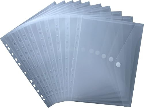 ECOfile recycelte nachhaltige Dokumententaschen A4 quer mit Klettverschluss aus Post-Consumer-Recycling PP in transparent natur mit Abheftrand EURO-Lochung - 10 Stück