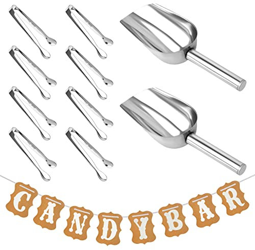 Bubuyun 8 Stück Zuckerzange Set Zuckerzange und 2 Stück Eisschaufel Candy Bar Girlande Edelstahl Zange Set Salat Eiswürfelzange Gebäckzange Süßigkeiten Clip Servierzange für Hochzeit Party Bar
