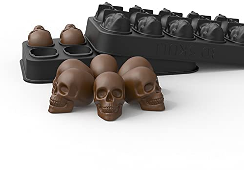 RoseFlower Silikon Eiswürfelform Totenkopf, 3D Totenkopf Eiswürfel Mit Deckel - Perfekt für Cocktails, Longdrinks, Whiskey und Halloween (10-Fach)