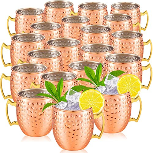 Moscow Mule Lot de 20 tasses Moscow Mule avec doublure en acier inoxydable 304 avec doublure en cuivre et cuivre pour café, vin, 9,1 cm de diamètre (or rose)