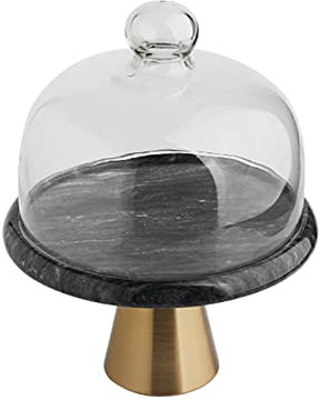 GANFANREN Food Covers,Splatter Covers,Cheese Plate With Dome Cover, Pastry Bread Display Stand, Food Service Platter, Round Marble Tray With Glass Dome Lid And Metal Base, Multipurpose