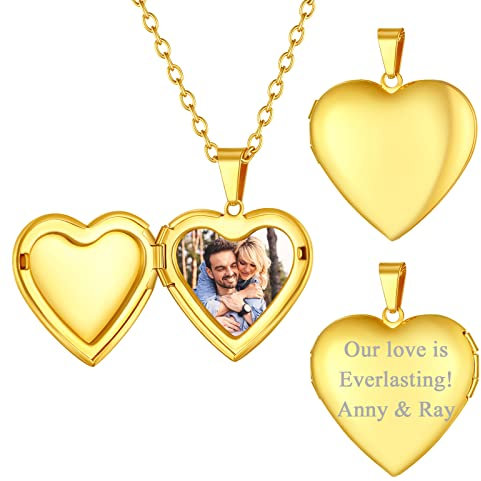 FindChic Herz Medaillon zum Öffnen Damen Personalisierte Herzkette für Bilder Gold Memorial Schmuck Kupfer Locket Amulett mit 51cm Kette