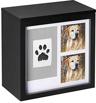 Navaris Urna para Mascotas - Caja Personalizada de Recuerdo para Cenizas de Perro o Gato - con Espacio para 2 Fotografías 8 x 8 cm y Kit Impresión de Huella