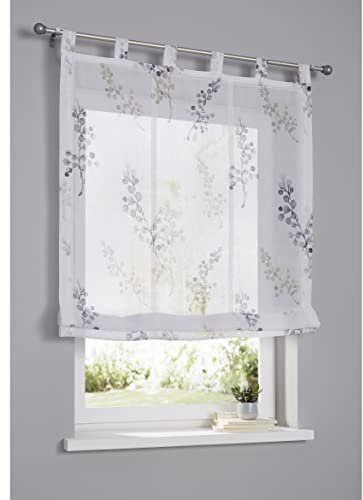 Kutti weißes Raffrollo Danny mit Schlaufen Bedruckt Raffgardine halbtransparent (Taupe, 120 x 140 cm)