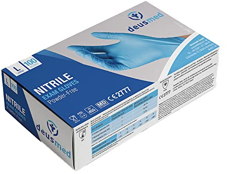 DEUSMED® Einweghandschuhe blau, Nitrilhandschuhe L, Einmalhandschuhe mit 100 Stück/Box, Handschuhe Einweg, puderfrei, latexfreie Gummihandschuhe, Nitril Handschuhe in S, M, L, XL verfügbar