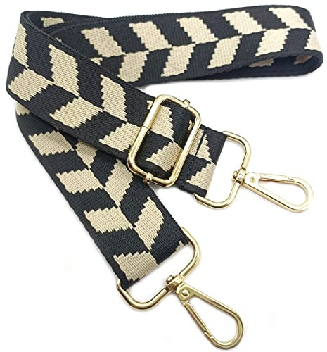Verstellbarer Schultergurt Taschengurt Schwarz und Weiß, Taschengurte zum Wechseln, Taschengurt Breit mit Karabiner Gold, 80-130 cm Tragegurt Tasche für Damen Schulterriemen, Handtasche, 3.8cm, *1