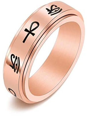 YAHOYA Anillos giratorios giratorios de Acero Inoxidable Egipto Ojo de Horus Ankh Anillos de ansiedad Cruzados Anillo Anti estrés Que Gira libremente