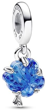 PANDORA. Charm Ciondolo Albero Familiare Vetro di Murano Blu 792614C01., Argento Sterling