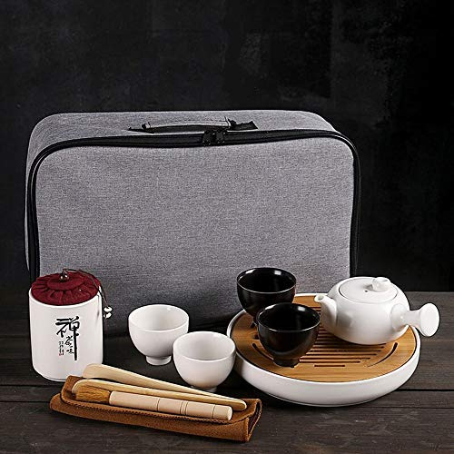 Service à thé de voyage portable, service à thé chinois/japonais avec théière et valise, adapté pour voyage, maison, extérieur, bureau, décoration noir/blanc
