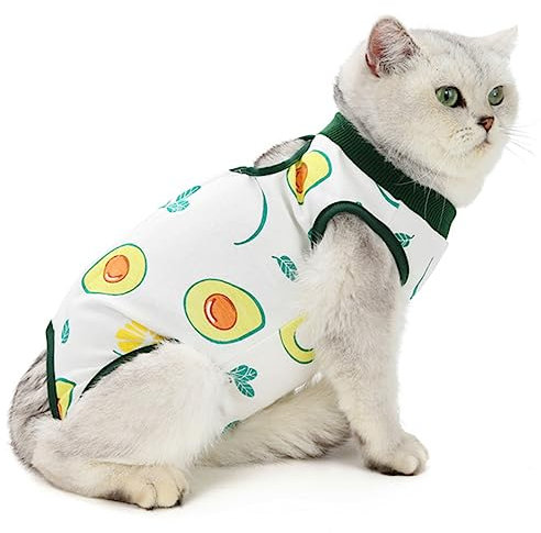 AgoumLux Katzenbody Nach Op Kastration für Katze Body für Operation Leckschutz Katzenbekleidung Recovery Kleidung Baumwolle, Grün, M