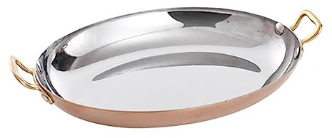 UGCER Paella-Pfanne aus Edelstahl, ovaler Meeresfrüchte-Hummerteller, antihaftbeschichtet, unbeschichtet, mit Doppelgriff, Paella-Kochgeschirr für Zuhause oder Restaurants,Rose Gold,36cm