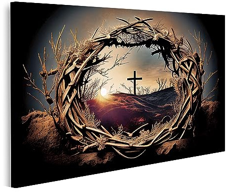 islandburner Bild auf Leinwand Ilustration Dornenkrone Kreuz Symbol Christentum Jesus Christus Bilder Wandbilder Poster JDPS-1P