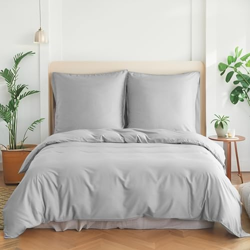 Simple&Opulence Bambus Bettwäsche 155x220 cm, Seidiger und weicher Bettbezug Kühle Bettwäsche-Set Perfekt für Haut und Haar mit Kissenbezug 80x80 cm, Silber Grau