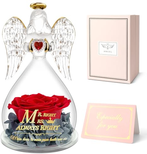 Miofula Rose Eternelle Ange Cadeau Anniversaire Femme, Cadeaux Saint Valentin Couple, Fleurs Eternelles Ange Gardien Idee Cadeau Couple Mariage, Coffret Cadeau Saint Valentin Femme Copine Cadeaux Noel