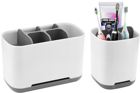 2 Stück Zahnbürstenhalter, Herausnehmbarer Badezimmer Zahnbürstenhalter, Badezimmer Organizer, Toothbrush Holder mit Abflussloch, Zahnbürsten Halter für Bad Waschbecken Arbeitsplatte(Grau)
