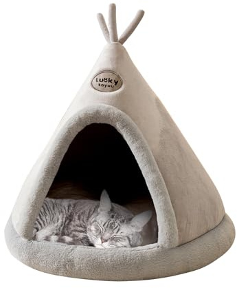 Galatée Tipi Triangulaire pour Chat - Lit Grotte Confortable, Maison Et Tente Chaleureuse pour Animal De Compagnie, Chat Et Chien (S, Gris)