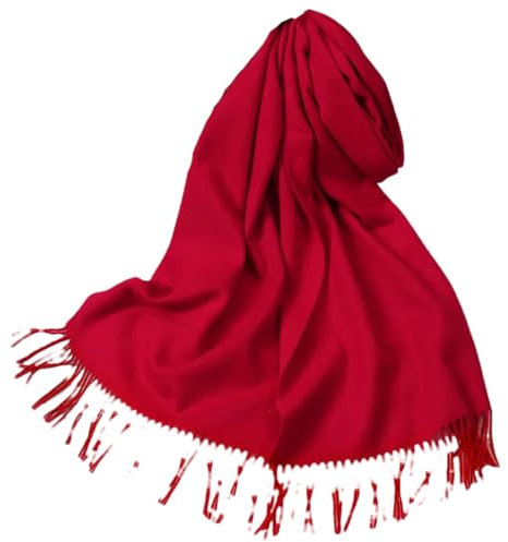 Winter Wollschal Halswärmer Damen Wrap mit Quaste Pashmina Foulard Merino Kaschmir Schals für Damen, rot, 180x40cm