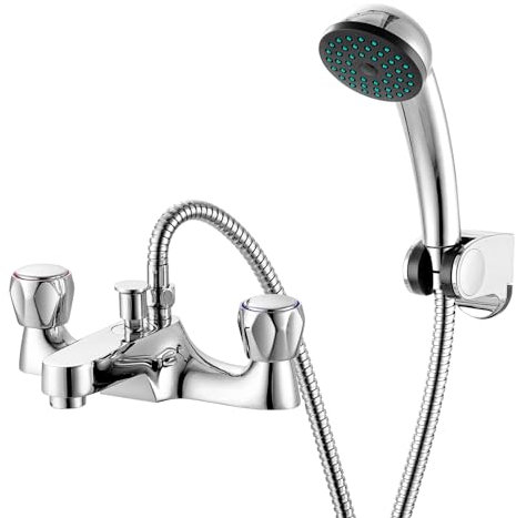 Bath Taps with Shower Attachment Monobloc Bath Shower Mixer Tap Bathtoom Tub Mixer Tap, Modern Double Levers Bathtub Tap Brass Chrome Bath Tub Filler Tap