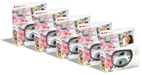 AGFA Photo Pack 5 x 601025 - Appareil Photo Jetable LeBox Wedding, 27 Photos, Objectif Optique 31 mm - Gris