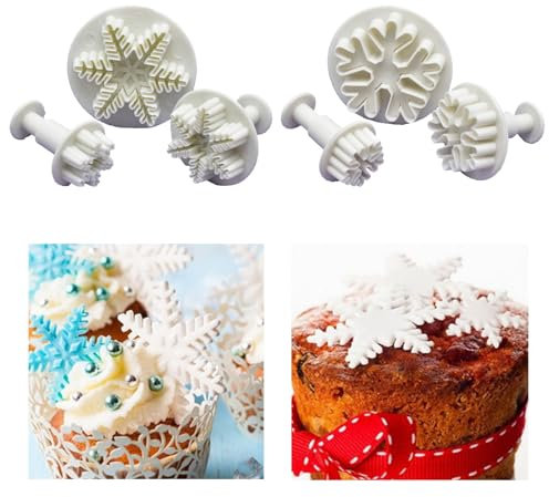 6Pcs Useful Various Size Snowflake Plunger Cake Cutter Cute Snowflake Cake Decorating Mould Winter Fashionable Cake Fondant Embossing Cutter for Cake Cookies