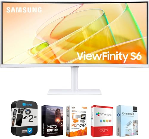 Samsung 34 ViewFinity S65TC Ultra-WQHD 100Hz AMD FreeSync HDR10 Curved Monitor Bundle with Tech Smart USA Elite Suite 18 Standard Editing Software Bundle + 2 Year CPS Enhanced Protection Pack