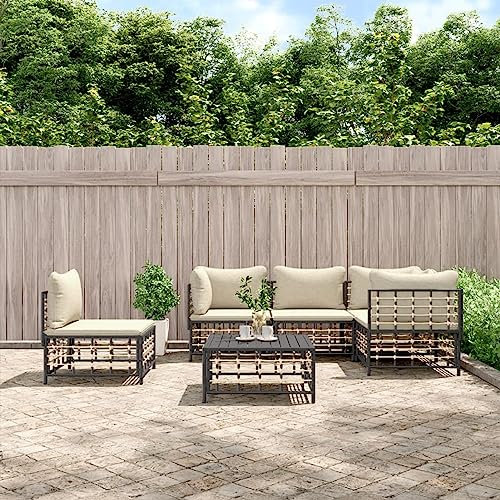 SECOLI Gartenlounge Set Gartenmöbel Set wetterfest Balkon Lounge Gartengarnitur Garten Sofa Set Lounge möbel Outdoor terassenmöbel außen mit Kissen-Beige-6-tlg