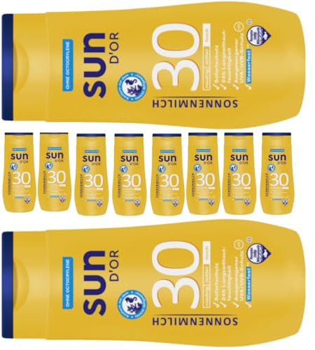 Sun D'Or Sonnenmilch Sonnenschutzmittel Sun UV Dry Protect Sport Sonnencreme LSF30 250 Mililiter x 10 STÜCK Mit Pufai Überraschungsgeschenk