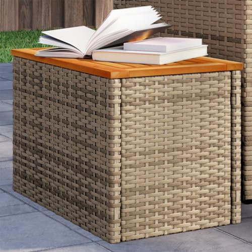Lauuoeriau Home Items, Garten-Beistelltische, Beige, 55 x 34 x 37 cm, Poly-Rattan, Massivholz, Anzugmöbel, 2 Stück