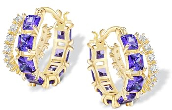 Mesovor Pendientes de aro Doble de Oro para Mujer, Pendientes de aro con Circonita Cúbica de Colores Cuadrados Chapados en Oro de 14 Quilates, Regalos de Joyería