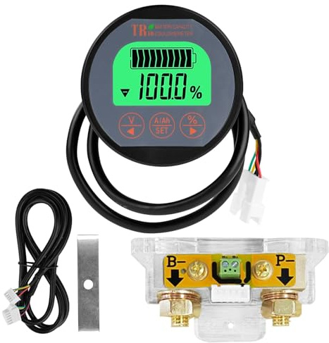 DEWIN Batterie Monitor 12V Motorrad, Batteriemonitor Batterie Tester Voltmeter Amperemeter Wasserdichte Batterietester für Autobatterie Kfz Caravan 8-120V 350A