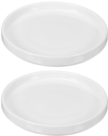 M METERXITY 2-Pezzi Sottovaso in Ceramica per Piante, 13,8cm OD Sottovasi Rotondi per Piante Sottovasi Vasi Fiori per Vasi Interno/Esterno, Vaschetta Drenaggio in Ceramica [Bianco]