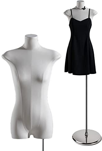Schaufensterpuppe, Schneiderpuppe, verstellbar, helle Farbe, weiblicher Halbkörper-Torso, Puppe zum Fotografieren von Kleidung, moderner Modellständer für Frauen mit runder Metallb