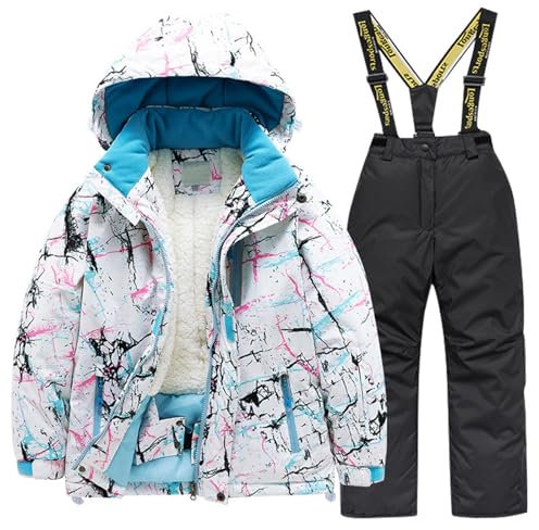 Generisch Skianzug Damen 2 Teilig Bequeme Skijacke Winter Funktionsjacke Outdoor Winterjacke Warm Schneeanzug Wasserdicht Winddicht mit Abnehmbare Kapuzen Damen Softshelljacke