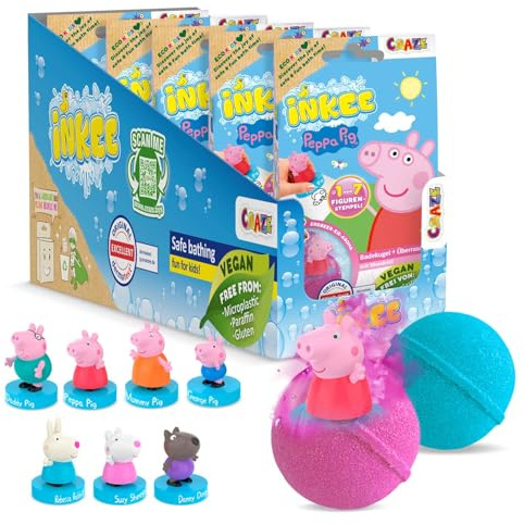 INKEE Surprise Lot de 5 boules de bain Peppa Pig pour enfants avec surprise, jouet pour baignoire, parfum fraise et effet mousse