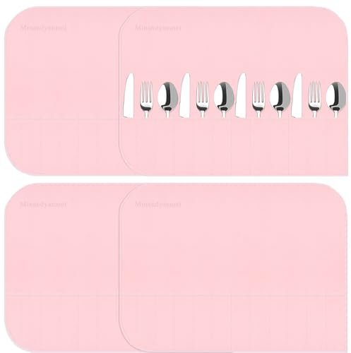 Minandyanmei 4Pcs Silver Storage Bags Anti Tarnish Silver Storage Cloth Silver Protector Bags Silverware Storage, Silverware Flatware Storage Silver Felt Flatware Organizer With White Ribbon