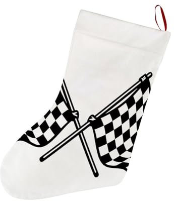 Weihnachtsstrumpf mit karierter Flagge, roter Filz, Weihnachtsstrümpfe mit weißer, superweicher Plüschmanschette für Weihnachtsbaum, Urlaub, Kamin, Familiendekoration