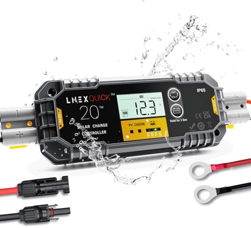 LNEX 20 A 12 V/24 V PWM Solarladetreiber wasserdicht mit LCD-Hintergrundbeleuchtung für AGM, Gel, überflutete und Lithium-Batterien, verwendet in Wohnmobilen, Anhängern, Booten