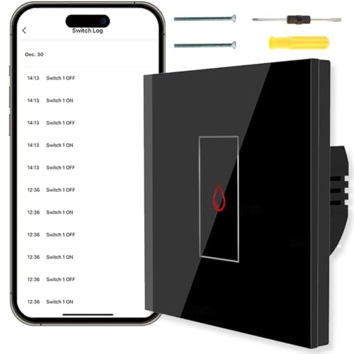 Acmerota Smart Immersion Heater Timer Switch with Power Statistics 20A 4000W Black Smart Wall Touch Boiler Switch Works with Alexa Google Home and Smart Life/Tuya APP