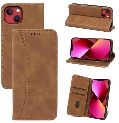 Qizyemy Kompatibel mit Handyhülle für iPhone 13 Mini(5.4) Hülle,Magnetische Klappbar Flip Case Premium PU Leder 360 Grad Schutz Case Standfunktion Kartenfächern Schutzhülle für(Khaki)